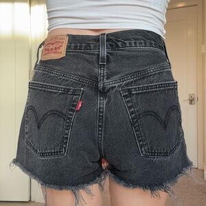 Levi's Washed Black High-Rise Cutoff Denim Shorts